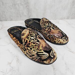 Beverly Feldman Leopard Jaguar Print Sequin Embellished Slip-On Mules Size 6.5M